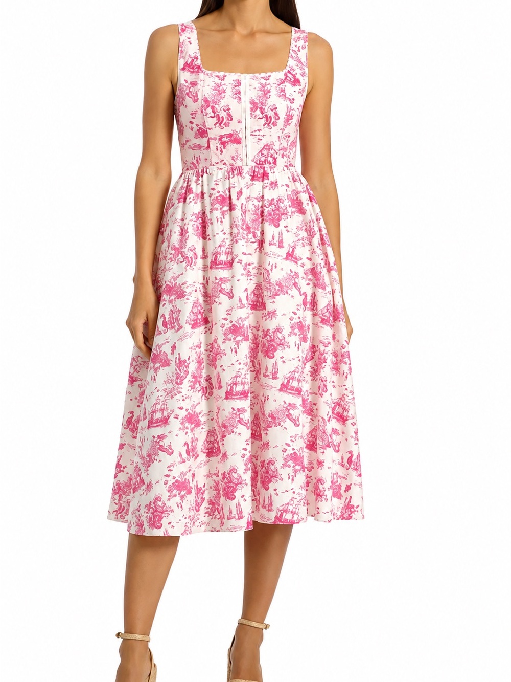 Avec Les Filles Corset Fit & Flare Midi Dress – Mermaid Toile Pink – Size 12